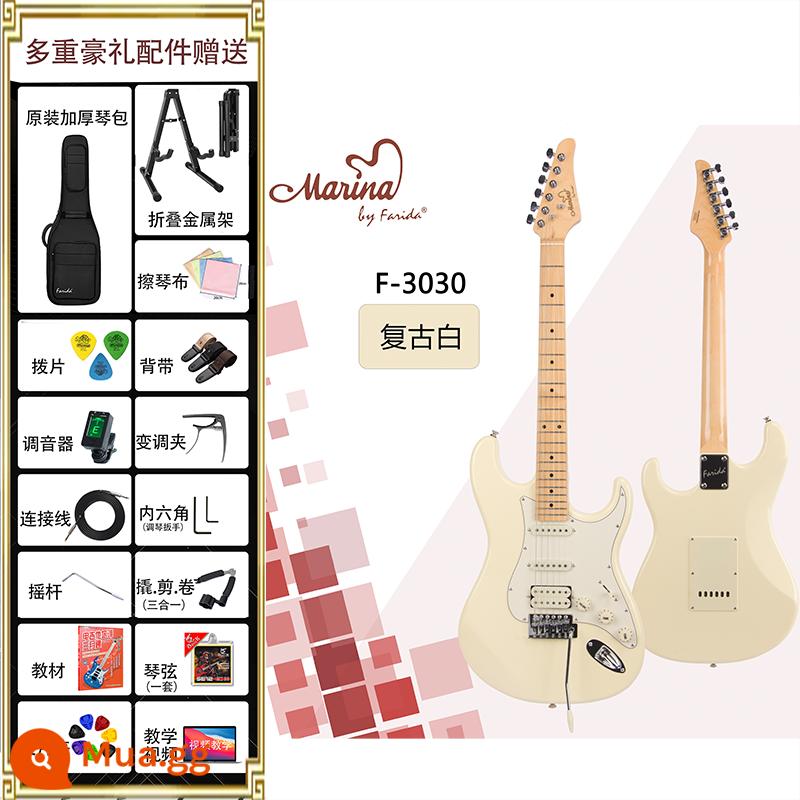 Đàn guitar điện Farida F5020 F5050 dành cho người mới bắt đầu, người lớn và trẻ em - F3030-VW retro trắng + full phụ kiện + khóa học