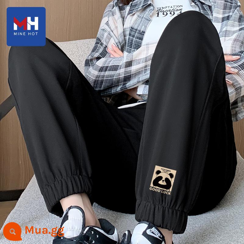 Quần nhung Tangshi MH dành cho nữ xuân thu đông 2024 mới phong cách hot Quần legging trắng nhạt thể thao giản dị quần cotton dày X - [Phong cách xuân thu] Đen (Chỉ số bên trái phía trước quần gấu trúc may mắn)