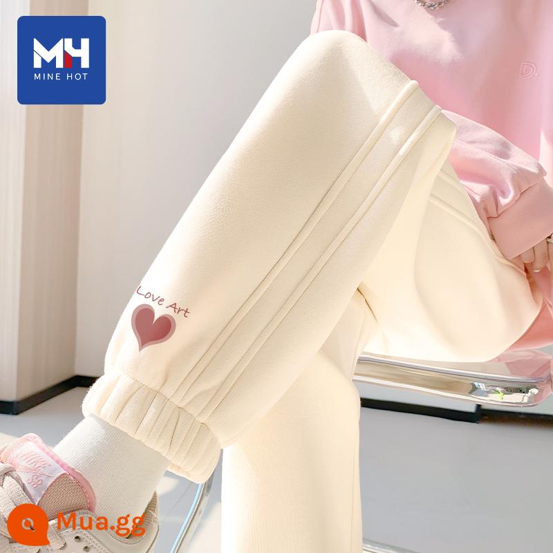 Quần nhung Tangshi MH dành cho nữ xuân thu đông 2024 mới phong cách hot Quần legging trắng nhạt thể thao giản dị quần cotton dày X - [Phong cách xuân thu] Màu trắng sữa (chỉ số ở mặt trước bên trái của quần Aiyi Xin)