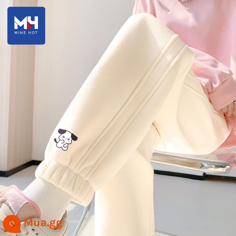 Quần nhung Tangshi MH dành cho nữ xuân thu đông 2024 mới phong cách hot Quần legging trắng nhạt thể thao giản dị quần cotton dày X - [Phong cách xuân thu] Màu trắng sữa (Chỉ số bên trái quần chó nhút nhát phía trước)