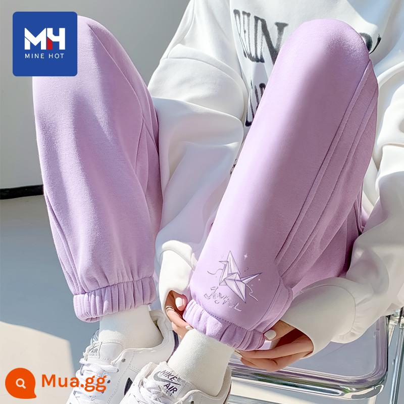 Quần nhung Tangshi MH dành cho nữ xuân thu đông 2024 mới phong cách hot Quần legging trắng nhạt thể thao giản dị quần cotton dày X - [Phong cách xuân thu] Màu tím (Ký hiệu quần hạc giấy giả tưởng phía trước bên trái)