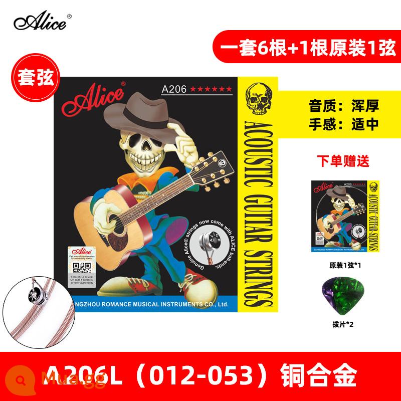 Alice Alice dân gian dây đàn guitar acoustic đồng lân quang aw436 một bộ phụ kiện hoàn chỉnh phủ chống gỉ 1 xuan dây - Bộ A206L[012-053] + 1 dây cùng kiểu