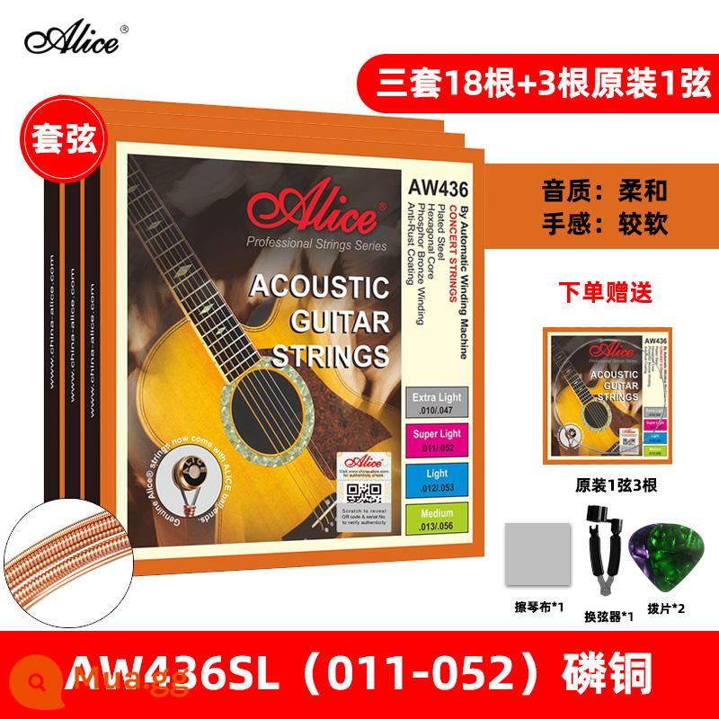 Alice Alice dân gian dây đàn guitar acoustic đồng lân quang aw436 một bộ phụ kiện hoàn chỉnh phủ chống gỉ 1 xuan dây - AW436SL[011-052] Ba bộ + 3 dây 1 dây cùng kiểu