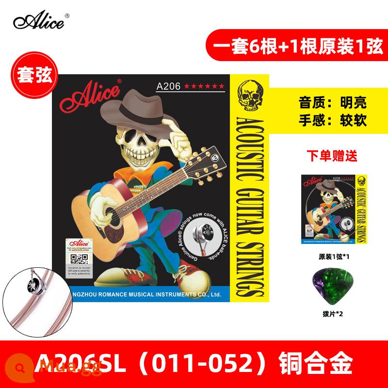 Alice Alice dân gian dây đàn guitar acoustic đồng lân quang aw436 một bộ phụ kiện hoàn chỉnh phủ chống gỉ 1 xuan dây - Bộ A206SL[011-052] + 1 dây cùng kiểu