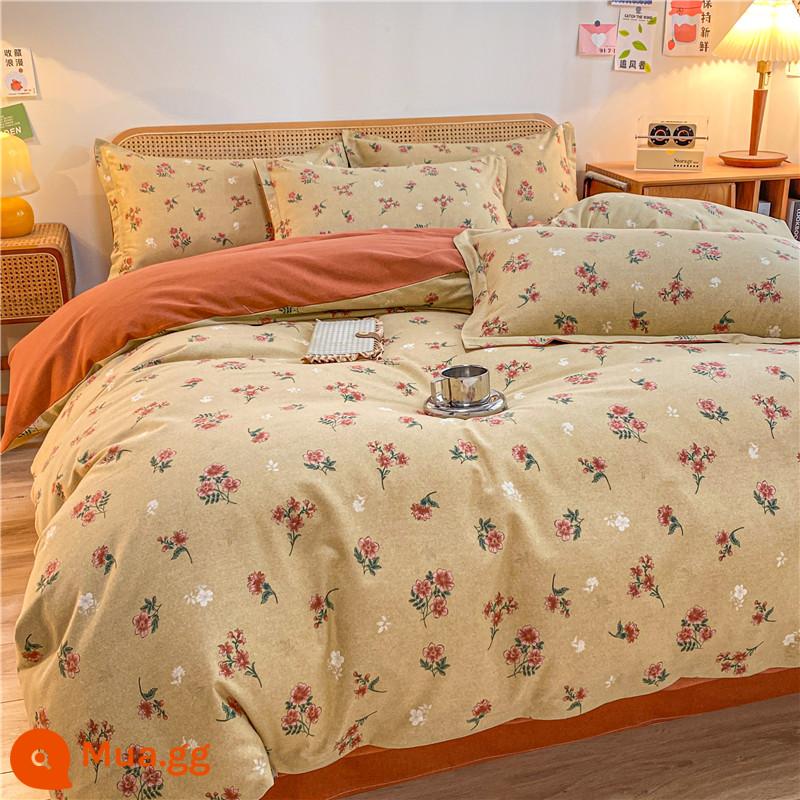 Vỏ chăn bông nguyên chất dày dặn một mảnh cotton nguyên chất ký túc xá sinh viên đơn 1,5m 150x200x230 vỏ chăn đôi - Lotin [Tóc chải dày 丨 Ấm áp gấp đôi]