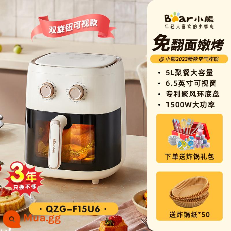 Bear Air Fryer Smart Home Visual Lò nướng công suất lớn Air Fryer Đa chức năng Hoàn toàn mới - Mô hình có thể nhìn thấy núm 5L màu trắng