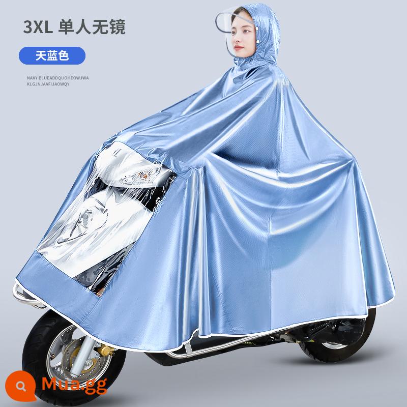 Áo mưa xe máy điện, áo poncho xe điện, phiên bản cực dài để đi xe, chống mưa toàn thân, chống mưa và chống thấm nước - Bảo vệ mặt và chân 3XL - mẫu đơn màu xanh da trời - không có ốp gương