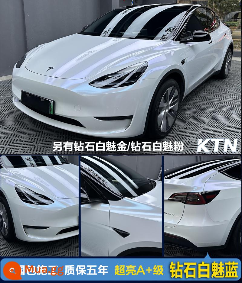 Phim đổi màu xe PET toàn bộ thân xe toàn bộ xe tpu vỏ xe Tesla mờ đen sáng chiến binh hạt tiêu trắng bạc - Kim cương trắng quyến rũ màu xanh siêu sáng loại A+ [bảo hành 5 năm, vật liệu nền nhập khẩu, bao gồm xây dựng trên toàn quốc]