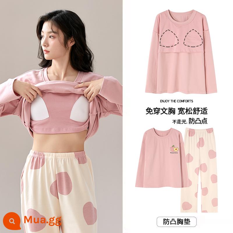 Bộ đồ ngủ Langsha có miếng đệm ngực cho nữ mùa xuân thu mới bằng vải cotton nguyên chất dài tay mùa thu đông phong cách Hàn Quốc bộ quần áo mặc ở nhà cỡ lớn - MJX1030C