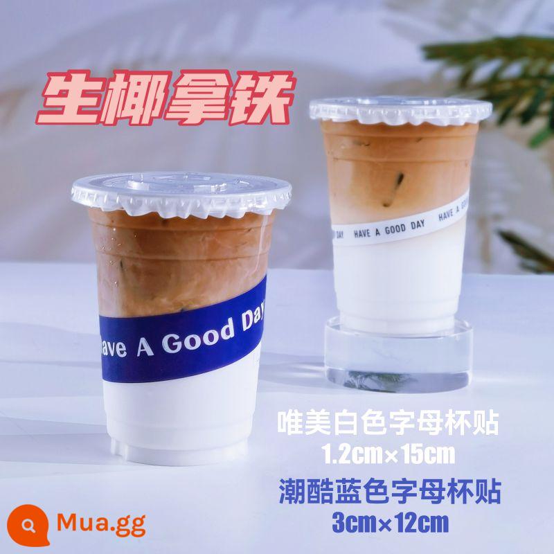 Máy làm đường bột cà phê dừa thô latte Arabica Mỹ cà phê hòa tan latte cửa hàng trà sữa thương mại nguyên liệu - 100 bộ nhãn dán cốc chữ màu xanh cá tính