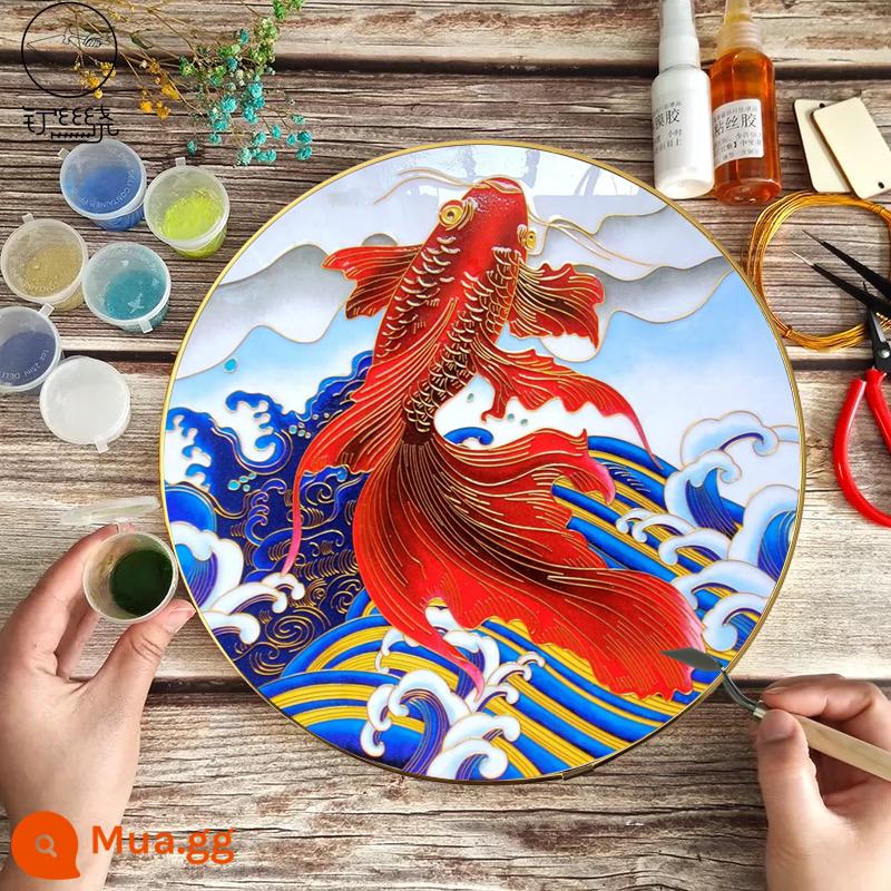 Koi vẽ tay cloisonné cloisonné sơn men vật liệu tự làm gói hoa và chim tranh trang trí đồ trang trí thủ công mỹ nghệ phi di sản - Bộ cát màu Koi A loại 30*30cm