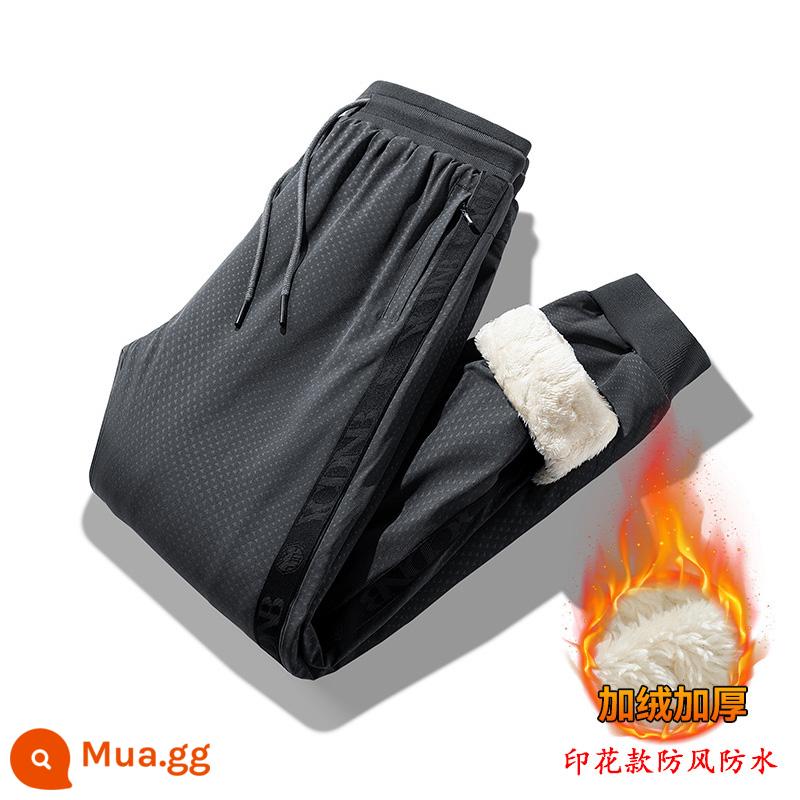 Quần cotton nam áo khoác ngoài mùa đông chống gió chống lạnh cừu nhung ấm quần Plus nhung dày thể thao thường ngày quần - In chân màu xám A373 chống nước