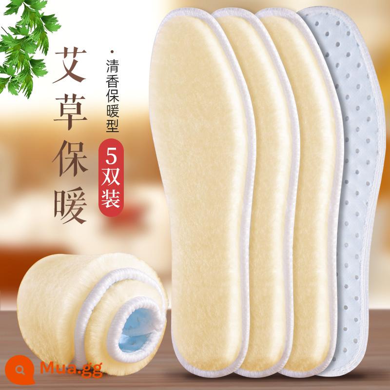 Lót giày nhung dày dặn ấm áp cho nam nữ, len thấm mồ hôi, khử mùi, thoáng khí, đáy siêu mềm cotton chống lạnh giúp giữ ấm chân trong mùa đông - [5 Đôi] Đế Lót Lông Ấm Áp Hương Ngải Cứu - Màu Be