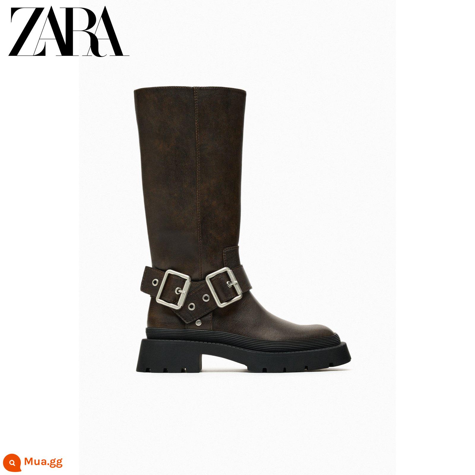 Giày bốt cổ cao khóa ZARA TRF mùa giảm giá nữ màu nâu 3065210 100 - nâu