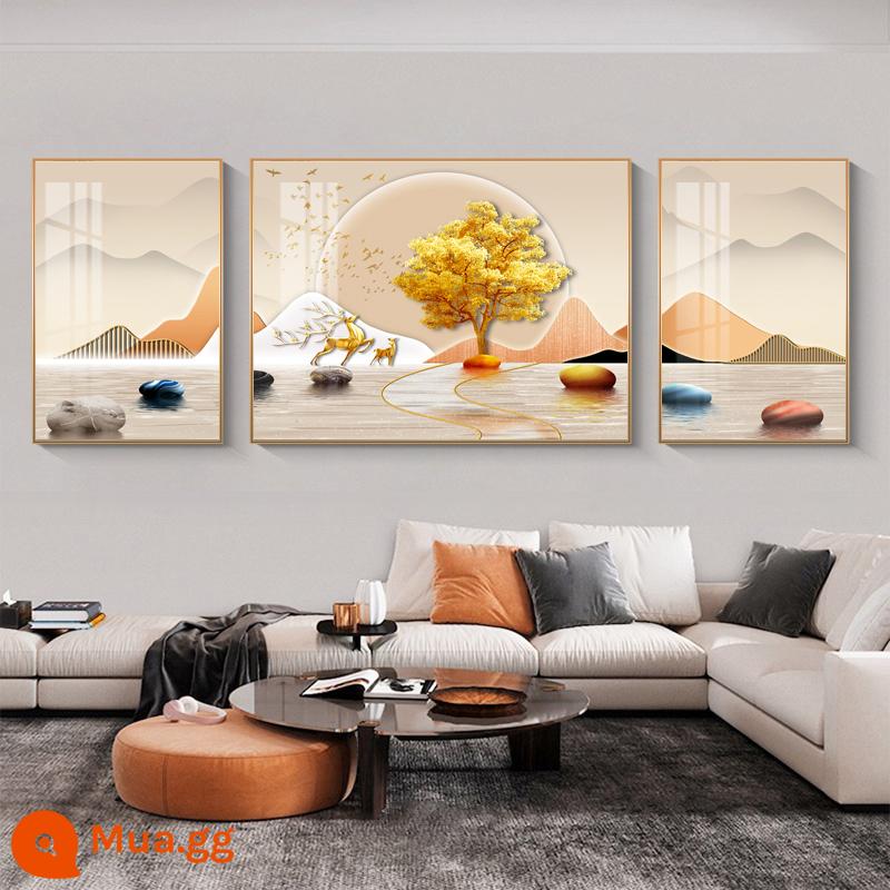 Phòng khách tối giản hiện đại tranh trang trí sofa nền tường treo tranh khí quyển mới bức tranh tường bộ ba ánh sáng sang trọng bức tranh sứ pha lê - K loại Fulu Jinshan