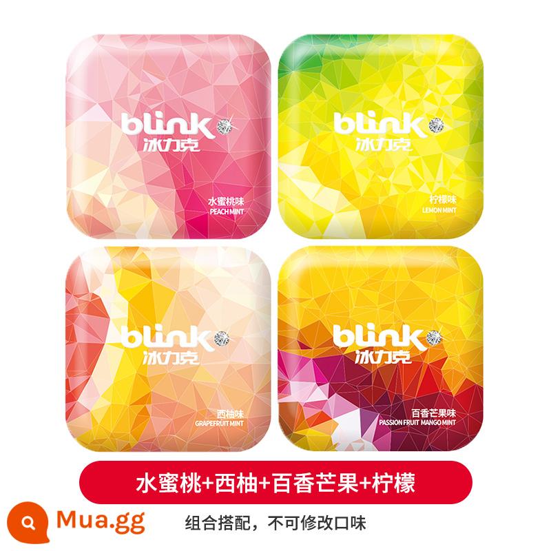 Blink Binglik hơi thở bạc hà không đường hơi thở thơm mát kẹo ngậm không đường tốt cho sức khỏe hôn kẹo ăn nhẹ thông thường - Bột trái cây cổ điển: hương đào + hương bưởi + hương xoài + hương chanh