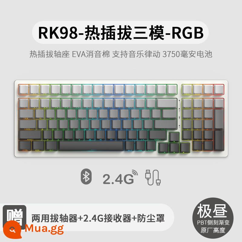 Bàn phím cơ không dây ba chế độ RK98 bluetooth 2.4g chơi game có dây thể thao điện tử RGB bộ tùy chỉnh có thể tráo đổi nóng - Ba chế độ trắng (RGB) - có thể tráo đổi nhanh