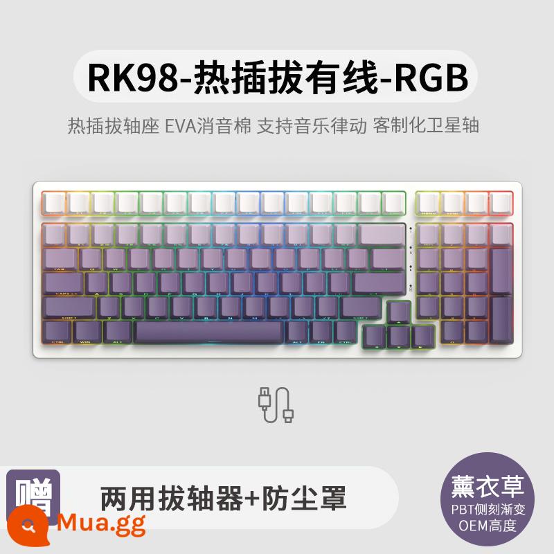 Bàn phím cơ không dây ba chế độ RK98 bluetooth 2.4g chơi game có dây thể thao điện tử RGB bộ tùy chỉnh có thể tráo đổi nóng - Có dây màu oải hương (RGB) - có thể thay thế nóng