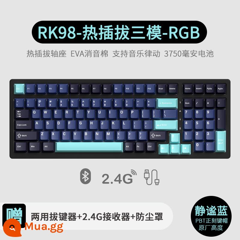 Bàn phím cơ không dây ba chế độ RK98 bluetooth 2.4g chơi game có dây thể thao điện tử RGB bộ tùy chỉnh có thể tráo đổi nóng - Silent Blue (RGB) ba chế độ có thể tráo đổi nhanh