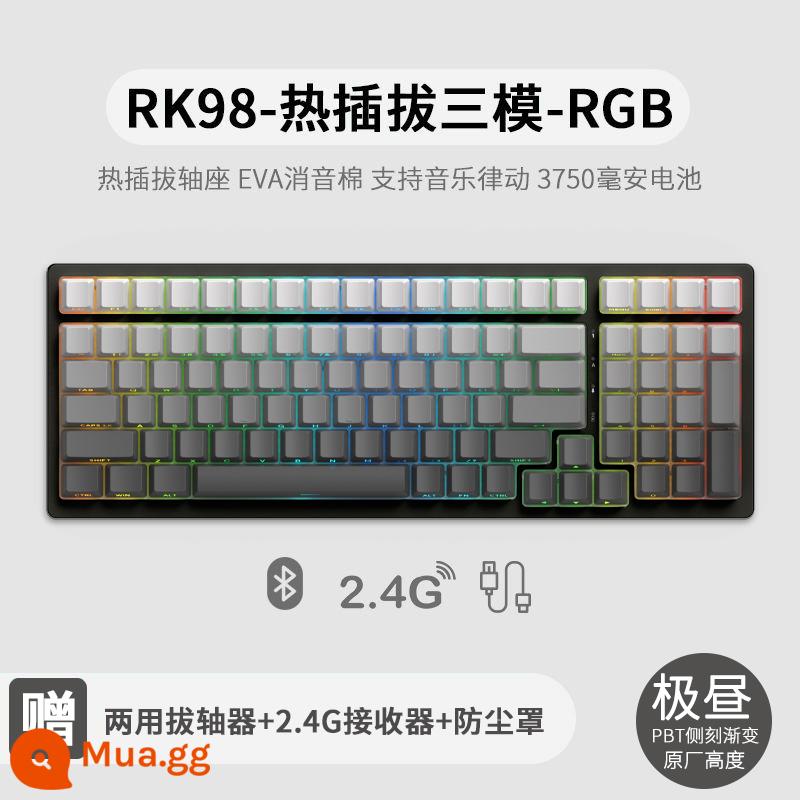 Bàn phím cơ không dây ba chế độ RK98 bluetooth 2.4g chơi game có dây thể thao điện tử RGB bộ tùy chỉnh có thể tráo đổi nóng - Ba chế độ đen trắng (RGB) có thể tráo đổi nhanh