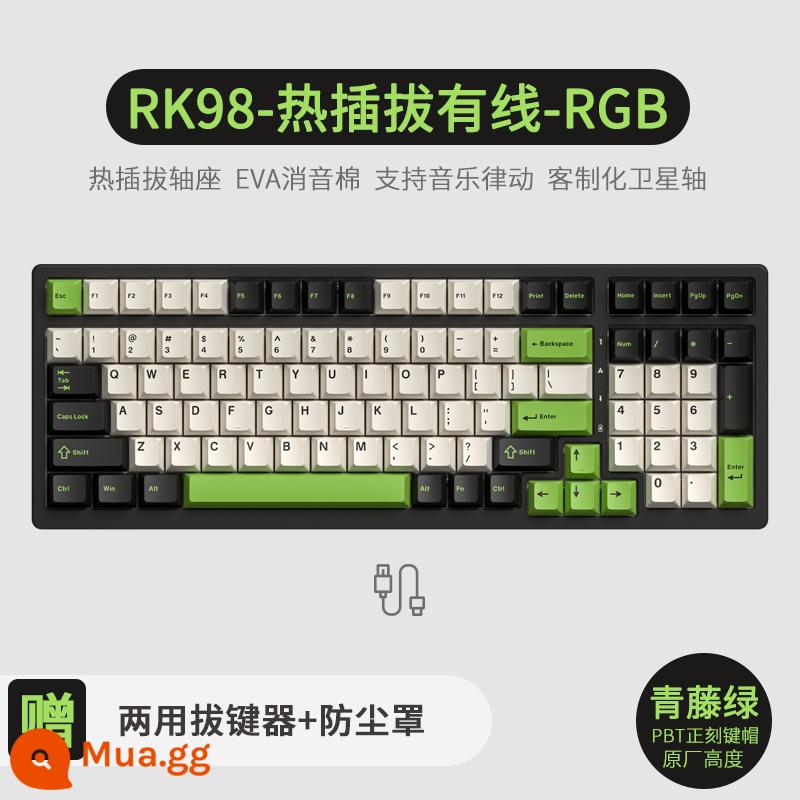 Bàn phím cơ không dây ba chế độ RK98 bluetooth 2.4g chơi game có dây thể thao điện tử RGB bộ tùy chỉnh có thể tráo đổi nóng - Ivy Green (RGB) Hoán đổi nóng có dây