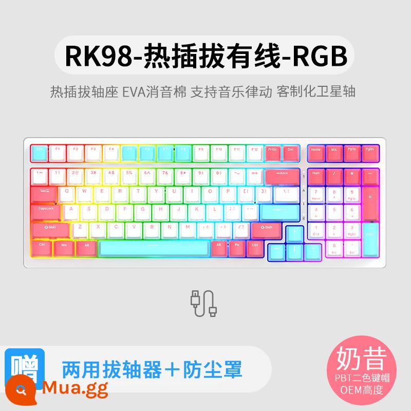 Bàn phím cơ không dây ba chế độ RK98 bluetooth 2.4g chơi game có dây thể thao điện tử RGB bộ tùy chỉnh có thể tráo đổi nóng - Sữa lắc (RGB) Hoán đổi nóng có dây