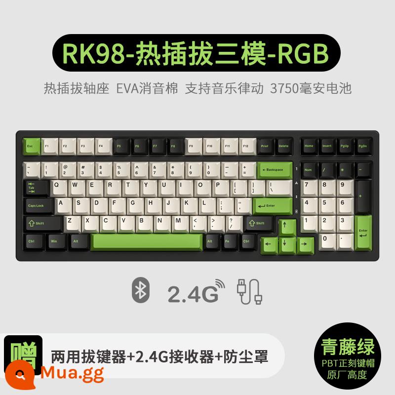 Bàn phím cơ không dây ba chế độ RK98 bluetooth 2.4g chơi game có dây thể thao điện tử RGB bộ tùy chỉnh có thể tráo đổi nóng - Màu xanh lá cây thường xuân (RGB) có thể tráo đổi nhanh ba chế độ