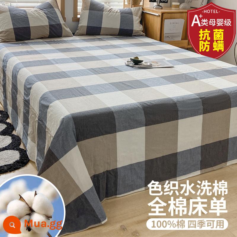 Đơn Giản Hiện Đại Ga Trải Giường Cotton Đã Giặt Một Mảnh Cotton Nguyên Chất 100 Cotton Đơn Ký Túc Xá Mền Vỏ Gối Đơn Bộ Ba Món Đôi 3 - Mẫu nâng cấp kiểu màu xanh lam [100% cotton đã giặt, cảm giác mềm mại trên da]