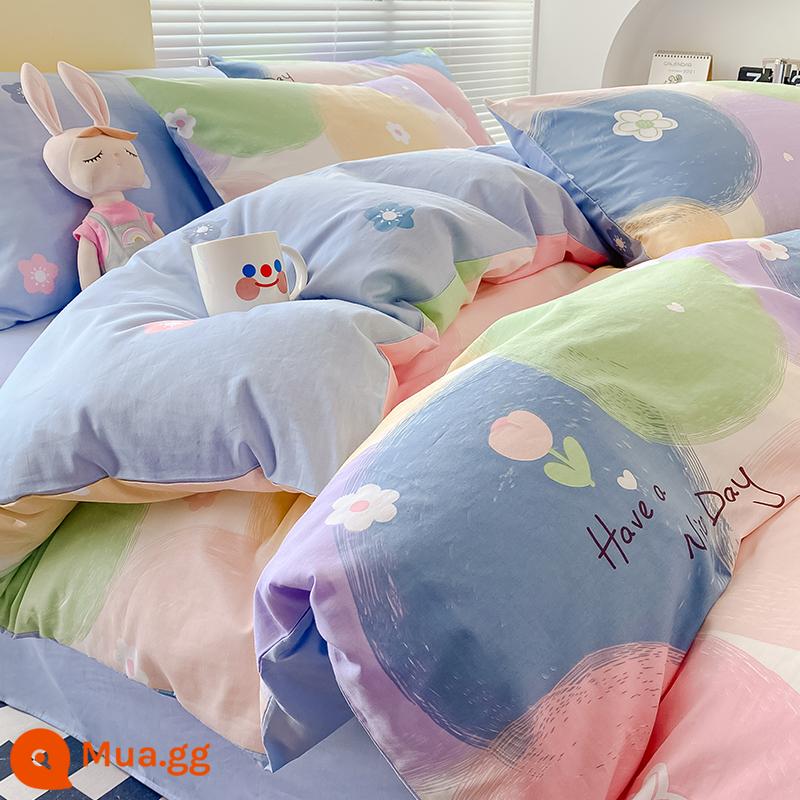 Hoạt Hình Nguyên Chất Giường Cotton 4 Bộ 100 Ga Giường Cotton Vỏ Chăn Dày Mùa Đông Ký Túc Xá Giường 3 bộ 4 - Cuộc sống muôn màu [bông giả thân thiện với da một phạt mười]