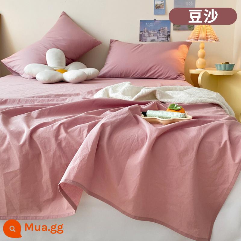 Đơn giản 100 bộ đầy đủ ga trải giường một mảnh cotton đã giặt trần chăn ngủ đơn ký túc xá vỏ gối đơn 2 bộ ba mảnh đôi mùa hè - Bột đậu [100% cotton đã giặt]