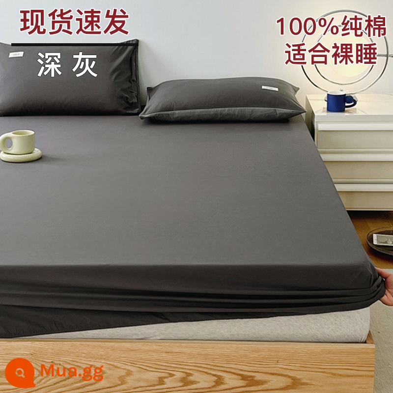 Bộ drap cotton trang bị một mảnh bộ ga trải giường mùa đông 2022 túi đựng nệm Simmons mới cotton nguyên chất ga trải giường cotton đã qua giặt sạch - Màu xám đậm