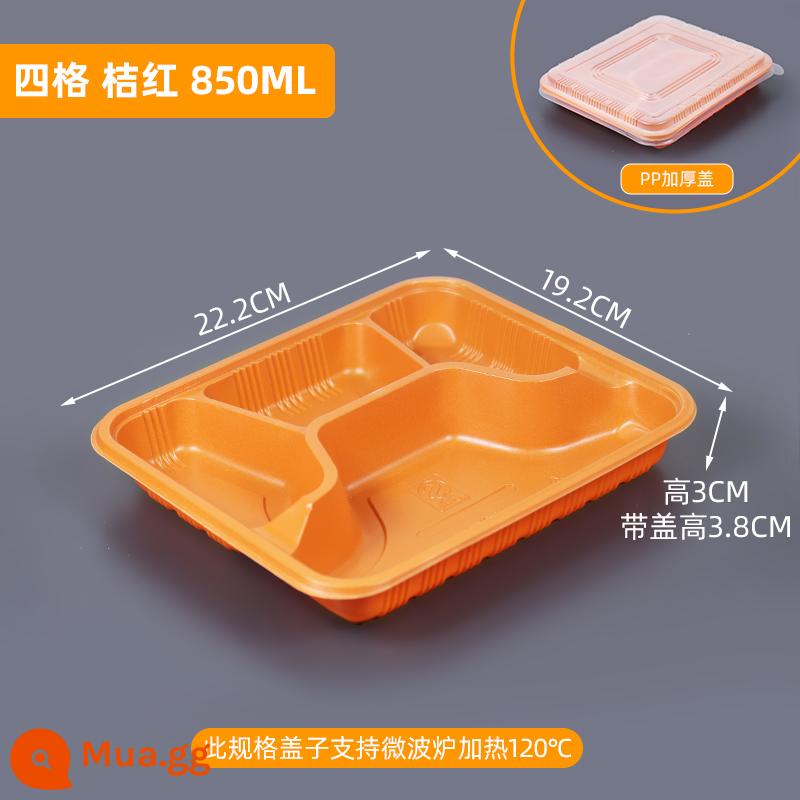 Hộp đồ ăn trưa Bữa ăn trưa, 3 -Square -Meal Hộp Hộp ăn trưa Hộp ba người - Bốn ngăn có bìa PP dày, 1.000 bộ, màu cam