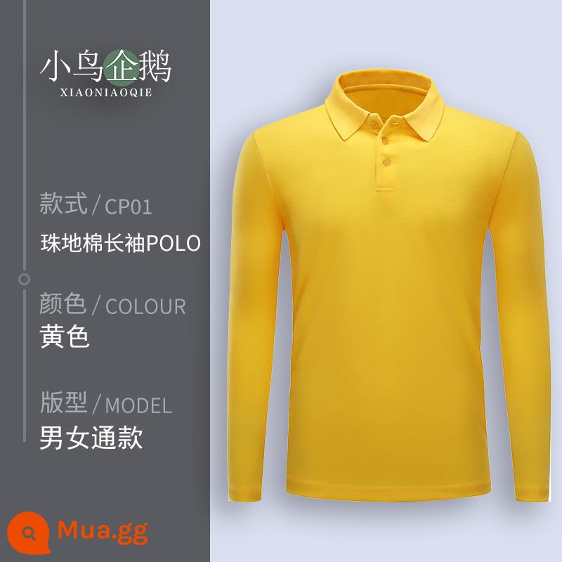 Quần áo làm việc tùy chỉnh T-shirt quần áo làm việc tùy chỉnh-thực hiện đội mùa hè cotton văn hóa quảng cáo áo POLO ngắn tay in LOGO - E dài tay màu vàng