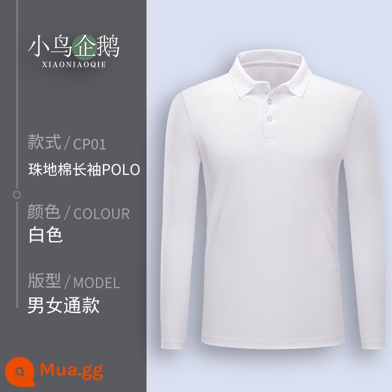 Quần áo làm việc tùy chỉnh T-shirt quần áo làm việc tùy chỉnh-thực hiện đội mùa hè cotton văn hóa quảng cáo áo POLO ngắn tay in LOGO - E dài tay màu trắng