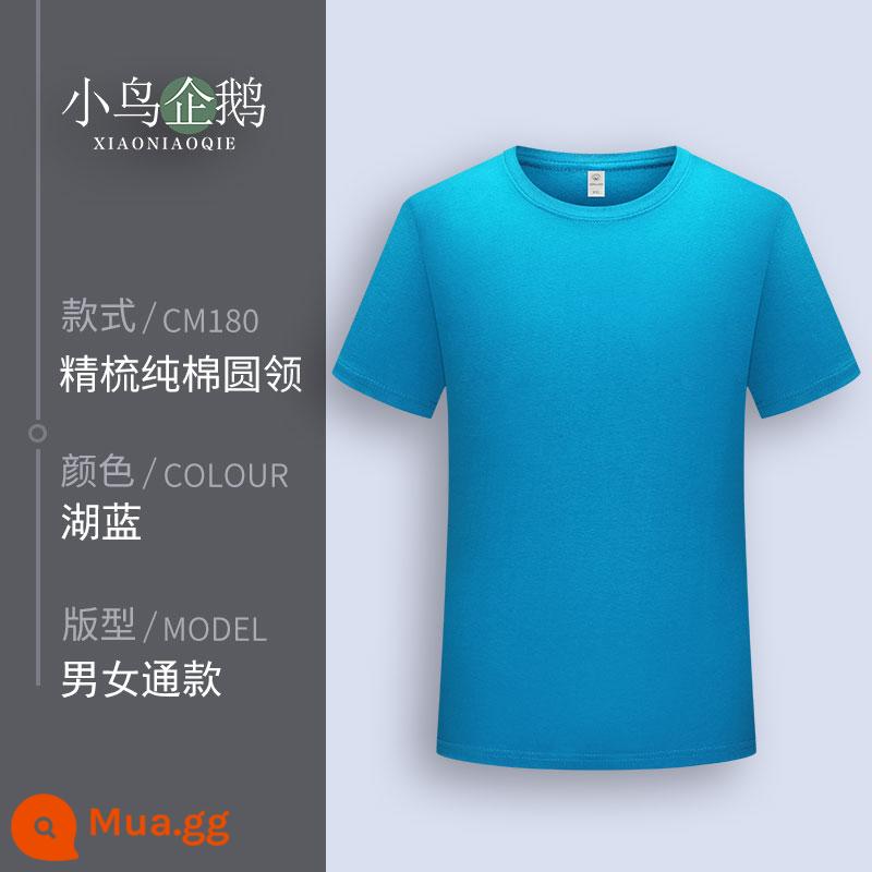 Quần áo làm việc tùy chỉnh T-shirt quần áo làm việc tùy chỉnh-thực hiện đội mùa hè cotton văn hóa quảng cáo áo POLO ngắn tay in LOGO - Hồ F màu xanh