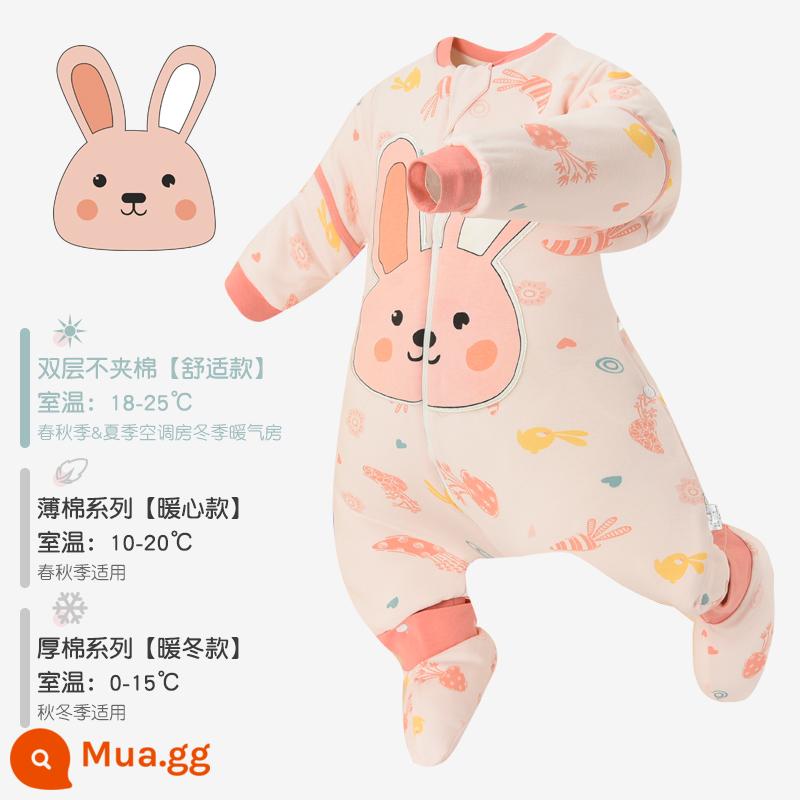 Túi ngủ của bé Mùa xuân và Bông mùa thu, đá chống lại trẻ em, Cổ vật, Chân cotton Big Kids Cotton bị ức chế, Mùa thu và mùa đông dày bốn mùa - Thỏ Nhỏ Andy [kháng khuẩn và kháng khuẩn hai lớp phong cách bốn mùa]