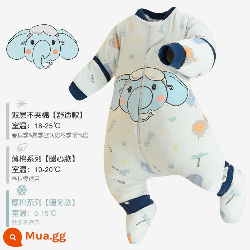 Túi ngủ của bé Mùa xuân và Bông mùa thu, đá chống lại trẻ em, Cổ vật, Chân cotton Big Kids Cotton bị ức chế, Mùa thu và mùa đông dày bốn mùa - Kuba Little Elephant [cotton dày kháng khuẩn và ấm áp phong cách mùa đông]