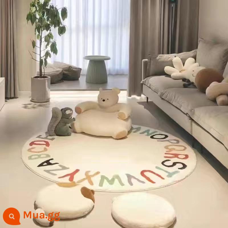 Hoạt Hình Vòng Thảm Giả Cashmere Dày Ghế Sofa Phòng Khách Sàn Phòng Ngủ Cloakroom Tủ Áo Thảm Tròn Chăn - chữ màu