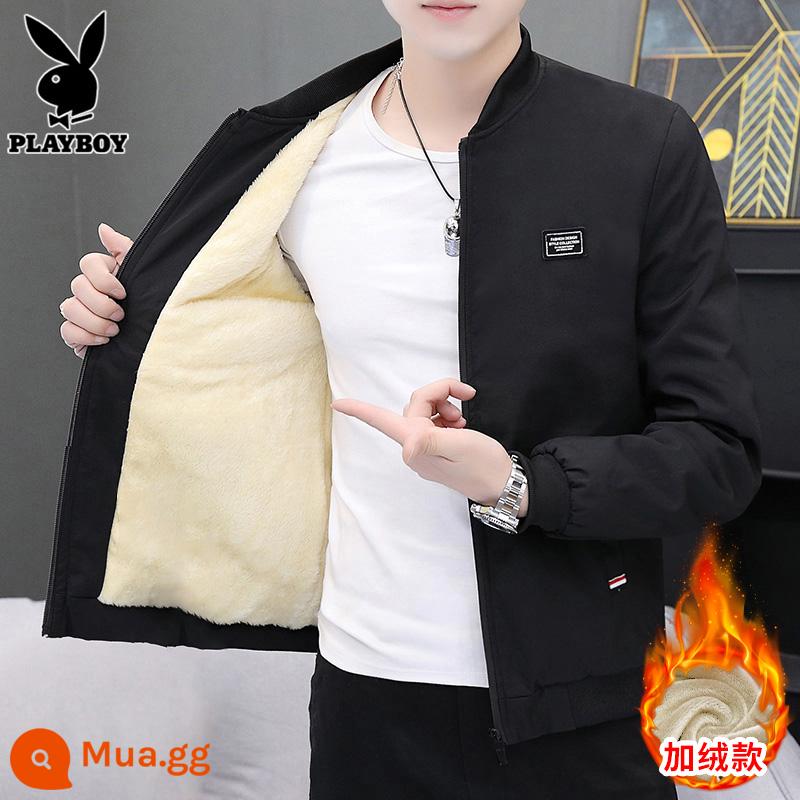 Playboy Áo Khoác Nỉ Nam Cổ Bóng Chày Quần Áo Xuân Thu Đông Xu Hướng Đa Năng Đen Áo Khoác Nam - 001 đen [cộng với nhung]