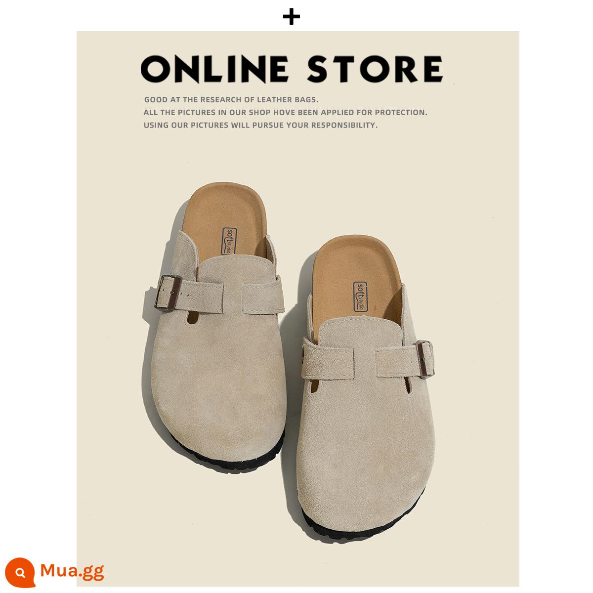 [Cửa hàng giày Fuer] Giày Birkenstock da thật dành cho nữ, dép đi trong nhà đế dày đi câu cá, Sanxi cùng kiểu Giày Baotou Birkenstock - Màu kem