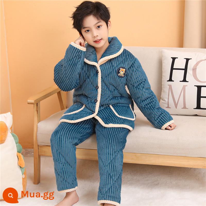 Bộ Đồ Ngủ Bé Gái Mùa Đông Pha Lê Nhung Bé Trai Bé Gái Bé Trai Bé Gái Homewear Flannel Áo Khoác Có Đệm Dày - Áo chần bông dày 3 lớp màu xanh da trời cho nam