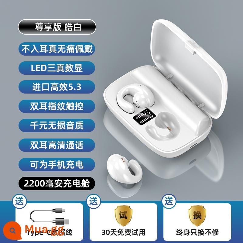 Tai nghe bluetooth không dây dẫn truyền xương Nuobixing S19 mới 2023 thể thao dạng kẹp chất lượng cao thời lượng pin siêu dài - Trắng [Ba đèn LED hiển thị kỹ thuật số chân thực + chất lượng âm thanh không bị méo tiếng + có thể sạc điện thoại di động]