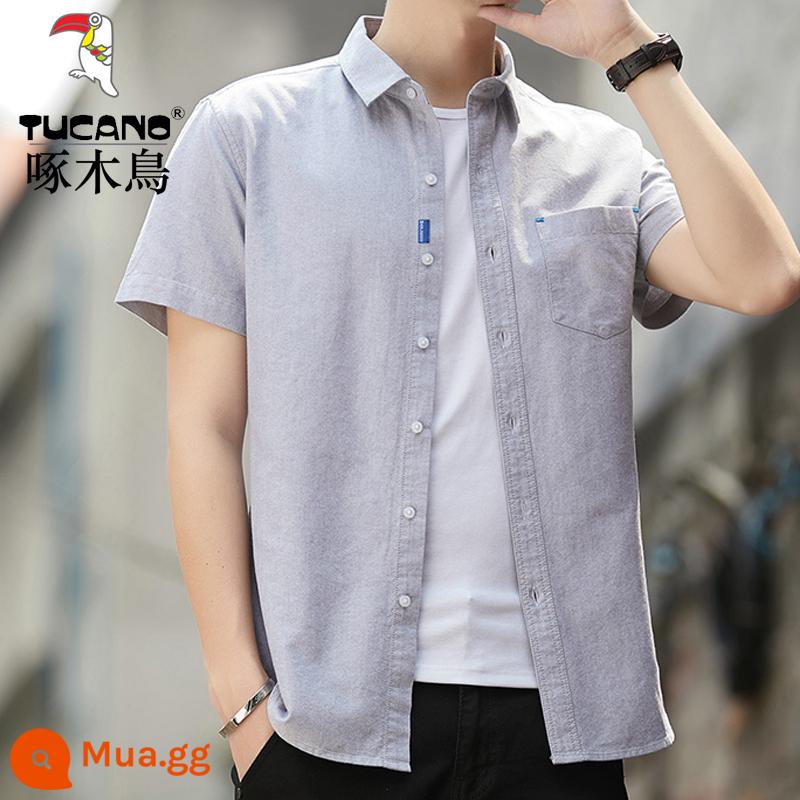 Chim Gõ Kiến Áo Sơ Mi Nam Ngắn Tay Mùa Hè Màu Trắng Sơ Mi Cotton Nguyên Chất Cotton Top Quần Áo Công Sở Slim Nam Inches - Xám 2928 100% cotton thoáng mát