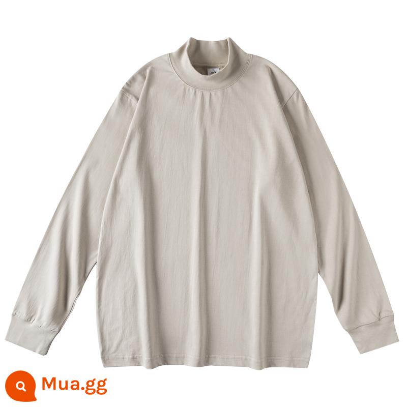 Bốn tùy chọn màu!Semi -semi -t -sleeved T -Shirt Pure Pure Cotton Loose Autumn và Winter Solid Color Inside Áo khoác hoang dã - mòng biển xám