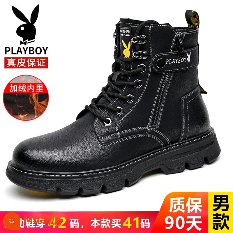 Giày Bốt Playboy Martin 2022 Da Phong Cách Anh Quốc Dụng Cụ Tăng Chiều Cao Bên Trong Giày Da Ống Cao Mùa Đông Plus Vải Cotton Nhung Nam - Nam size 20107 nhung đen dây kéo bên ngoài "phản chính hãng"