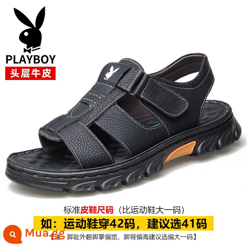 Giày Sandal Playboy 2023 Mùa Hè Mới Thoáng Khí Da Đế Mềm Lái Xe Giày Đi Biển Cổ Chống Trơn Trượt Dép Nam - 2512 màu đen