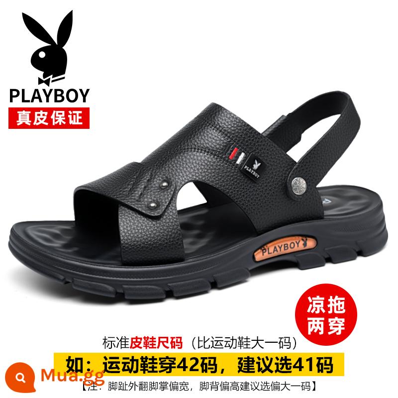 Giày Sandal Playboy 2023 Mùa Hè Mới Thoáng Khí Da Đế Mềm Lái Xe Giày Đi Biển Cổ Chống Trơn Trượt Dép Nam - 1909 màu đen