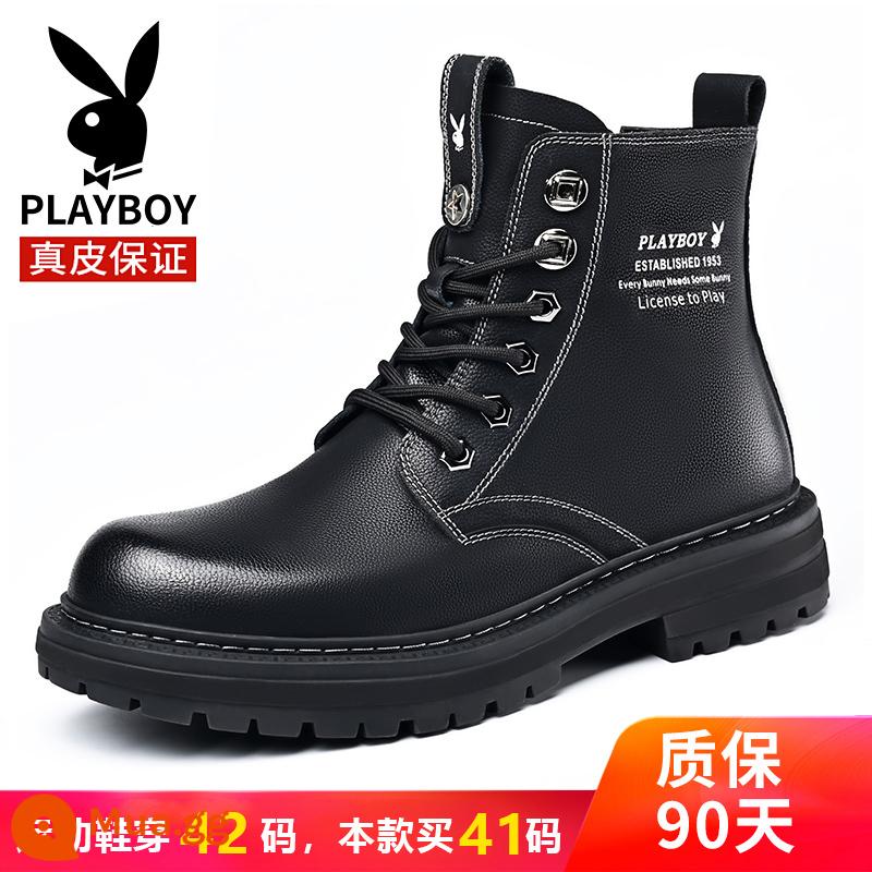 Giày Bốt Playboy Martin 2022 Da Phong Cách Anh Quốc Dụng Cụ Tăng Chiều Cao Bên Trong Giày Da Ống Cao Mùa Đông Plus Vải Cotton Nhung Nam - Mã nam YD533 dây kéo bên trong màu đen "phản chính hãng"