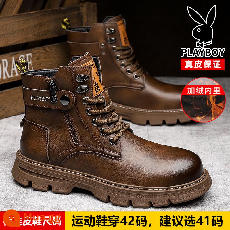 Giày Bốt Playboy Martin 2022 Da Phong Cách Anh Quốc Dụng Cụ Tăng Chiều Cao Bên Trong Giày Da Ống Cao Mùa Đông Plus Vải Cotton Nhung Nam - Nam size 20107 dây kéo nhung màu nâu bên ngoài