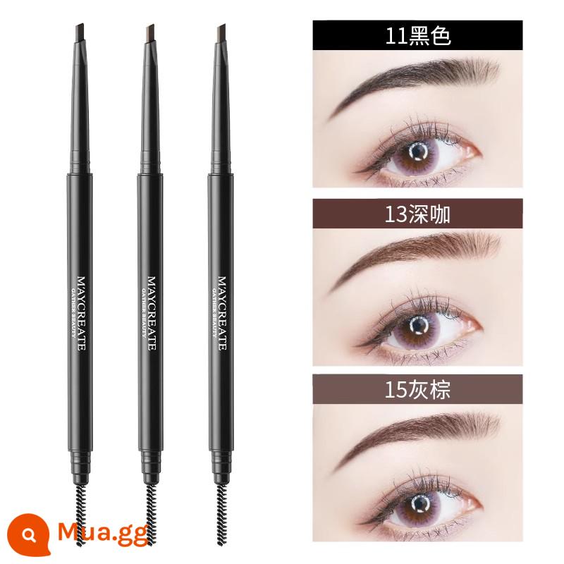 3pcs|Athletic Chuangyan Eyebrow Pencil Không thấm nước và mồ hôi cho nữ - Kiểu dáng cực đẹp (11 đen + 13 nâu đậm + 15 nâu xám)